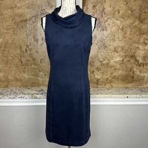 J McLaughlin Shift Dress‎ Women's Small Navy Blue Cowl Neck Sleeveless Moleskin